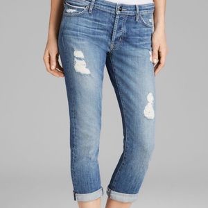 Light wash distressed ripped holes cropped jeans